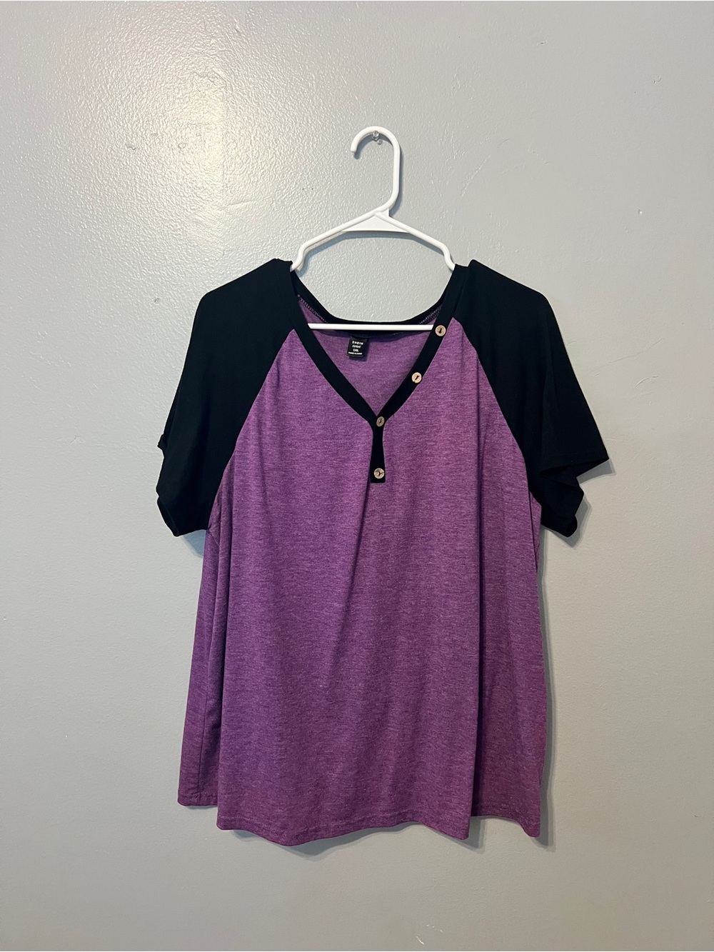 SHEIN Purple Body Black Raglan Henley Top